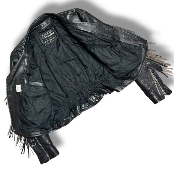 Vintage Leather Fringe Motorcycle Jacket Cropped Harley Biker Lady Rider Sz M - Picture 4 of 11